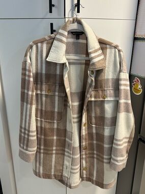 Banana Republic Plaid Shacket - Cream & Taupe
